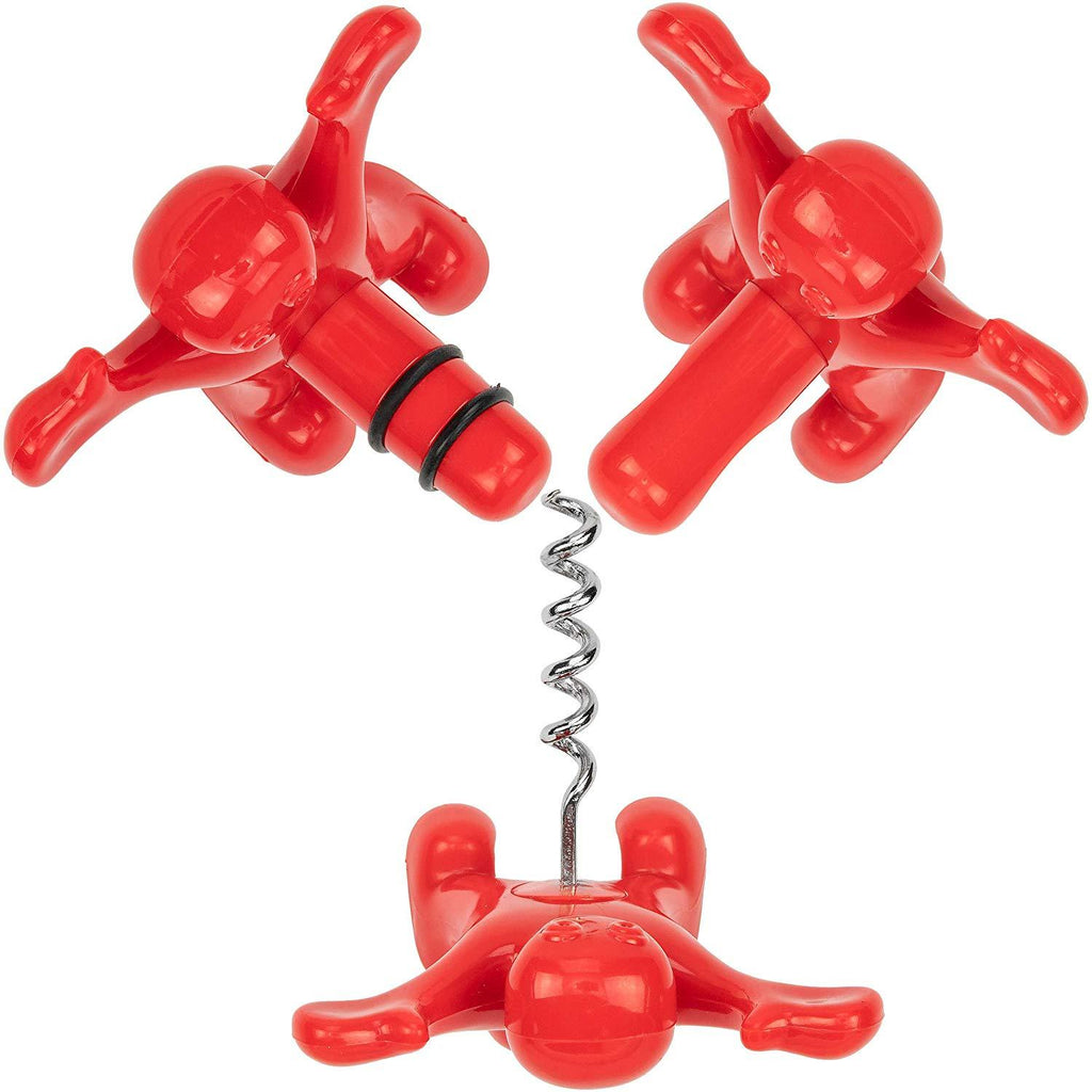 Happy Man Bottle Opener, Stopper, and Corkscrew (3-Piece Set)