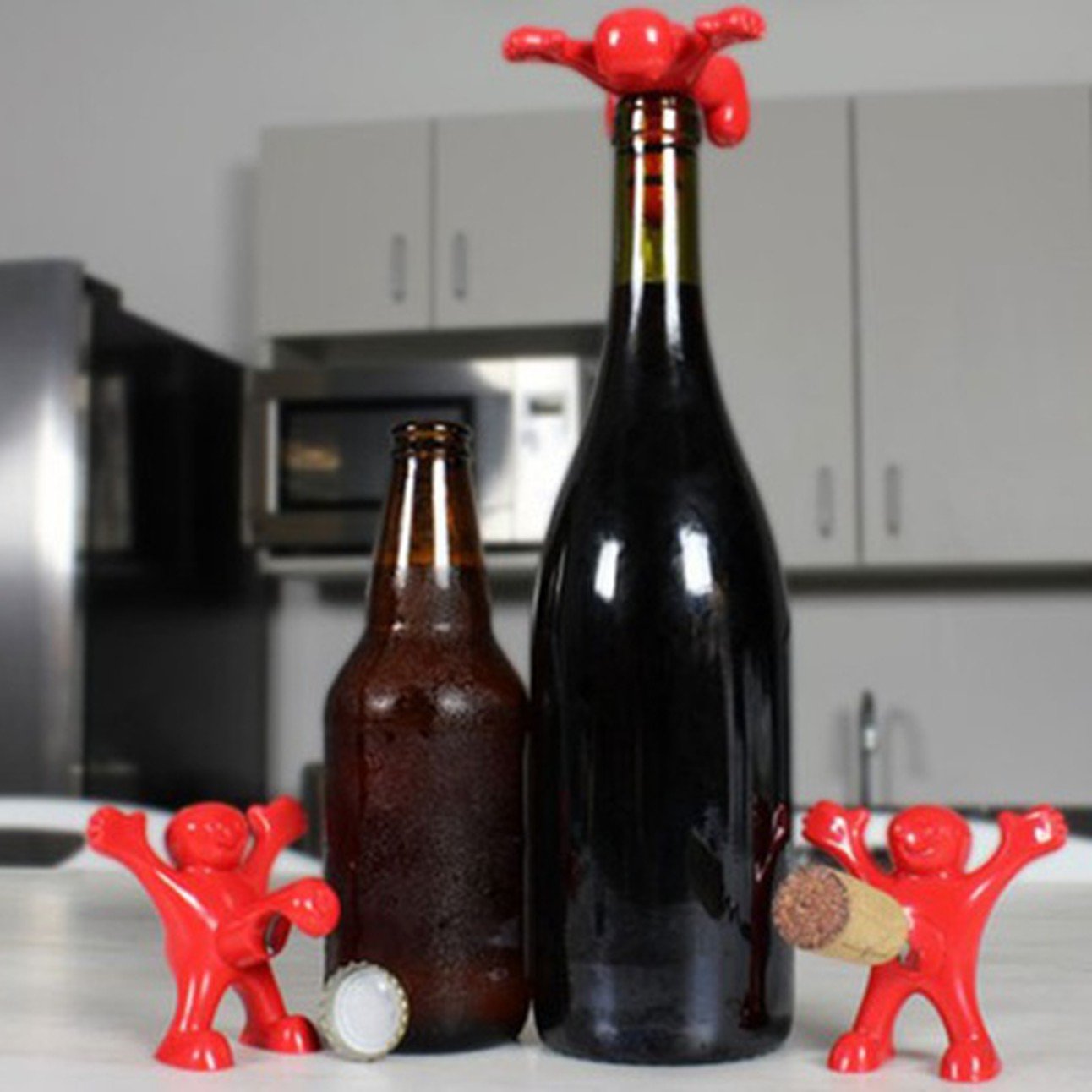Happy Man Bottle Opener, Stopper, and Corkscrew (3-Piece Set)