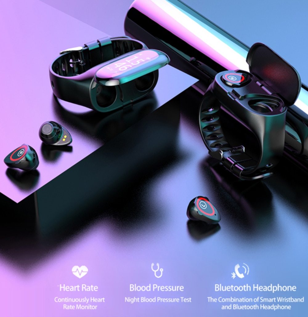 Wireless Bluetooth 5.0 Earphone & Smart Watch with Heart Rate Monitor Stereo Sports Earbuds