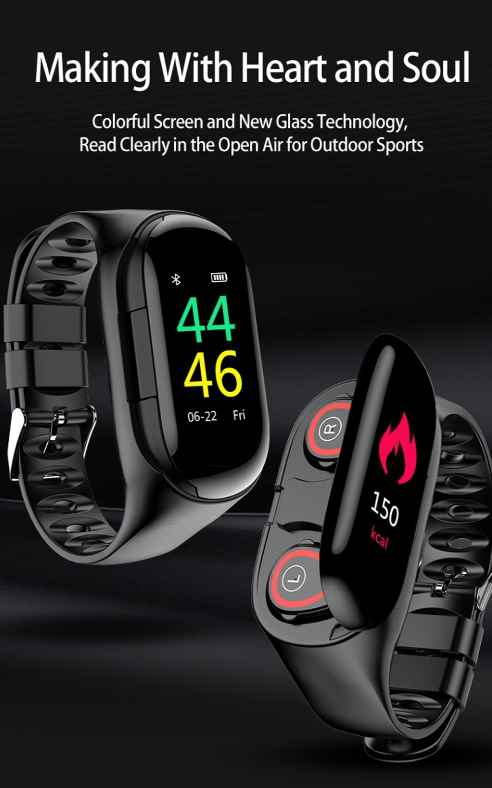 Wireless Bluetooth 5.0 Earphone & Smart Watch with Heart Rate Monitor Stereo Sports Earbuds