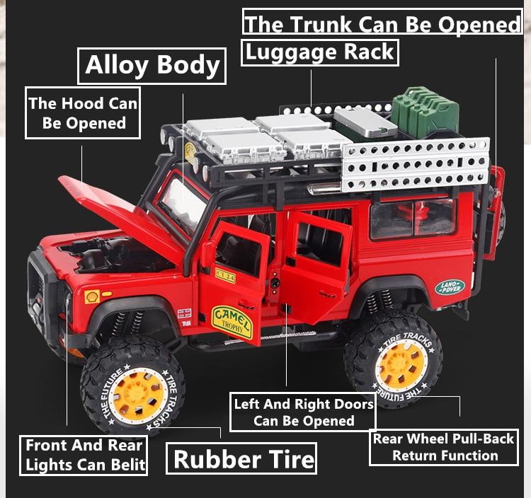 1:28 Defender Camel Trophy Car Model Diecasts & Toy Vehicles